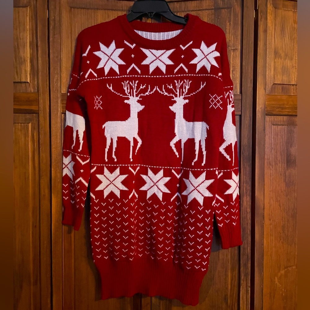 Reindeer Holiday Winter Red Knit Dress